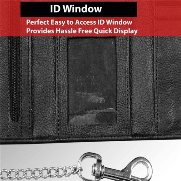 Genuine Black Cowhide Leather Chain Wallet, Trifold Long Chain Motorcycle Biker - Picture 7 of 8